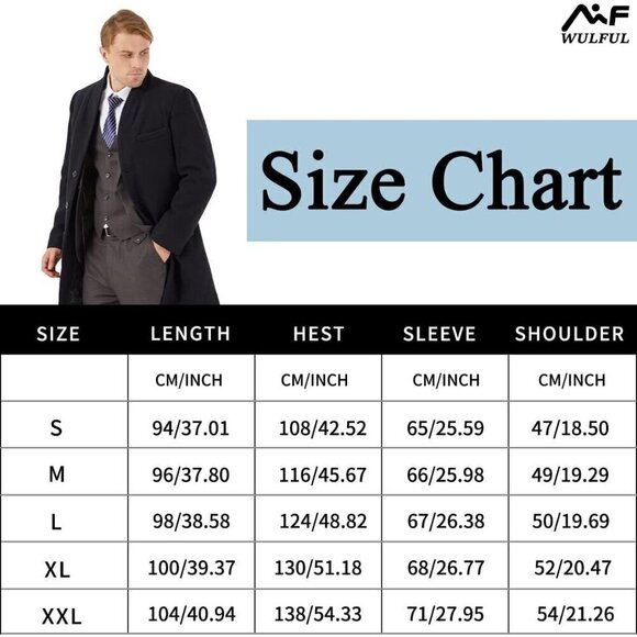 Men's Slim Fit Winter Wool Coat Long Trench Coat Business Jacket - Picture 6 of 6